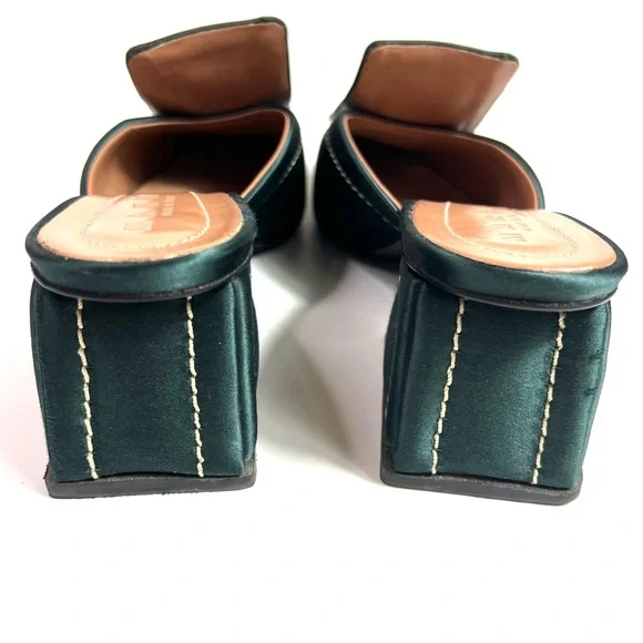 Marni Green Satin Mules Sandals Block Heel Size 38.5 - Picture 6 of 13